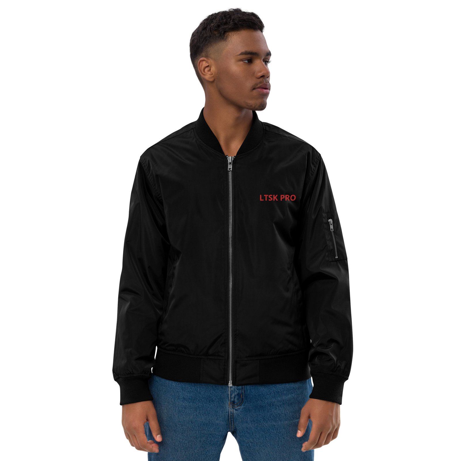 premium recycled bomber jacket black front 661ec187db37e