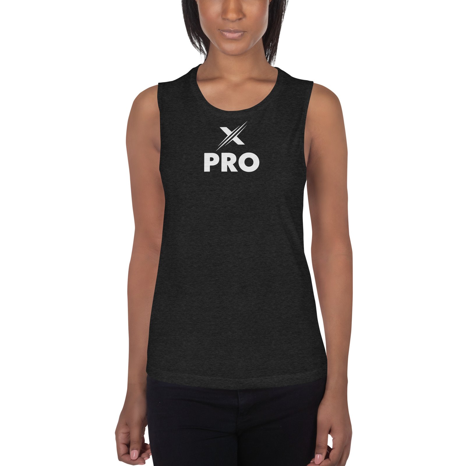 womens muscle tank black heather front 66287ed04c7e7